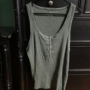aerie Olive Ribbed Henley Tank Top